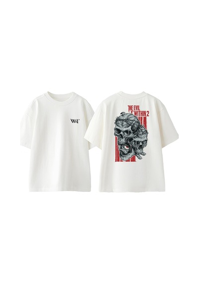 Thewert The Evil Within 2 Tasarım Sırt Baskılı Pamuk Beyaz Oversize T-shirt