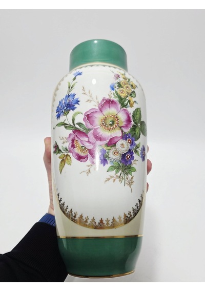 Limoges Çiçek Desenli Porselen Vazo 31cm Çok Renkli
