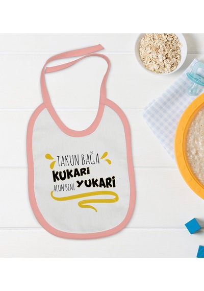 BK Kids Takun Bağa Kukari Tasarımlı Pembe Bebek Mama Önlüğü-1 Pembe
