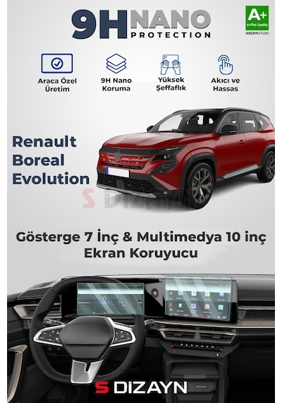 S-dizayn Renault Boreal 9h Nano Gösterge Ve Multimedya Ekran Koruyucu 2'li Set Parlak 2025 Üzeri A+ Kalite