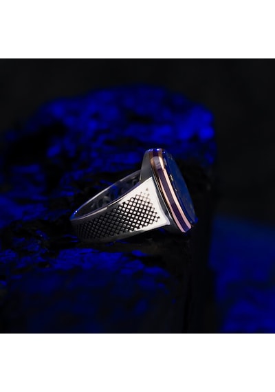 Lapis Lazuli Taşlı Oval Kasa 925 Ayar Gümüş Erkek Yüzük Gümüş