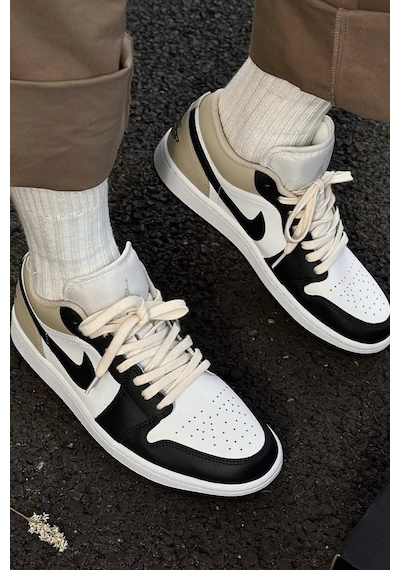 Nike Air Jordan 1 Low Leather Sneaker Hakiki Deri Erkek Spor Ayakkabı Siyah Krem Krem