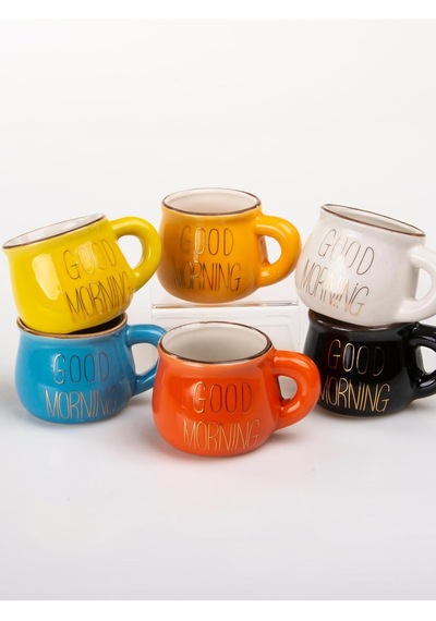 Tr Mukko Home 6'li Renkli Porselen Espresso Fincan Seti Gold Yazılı Good Morning Tasarım,çok Renkli Diğer