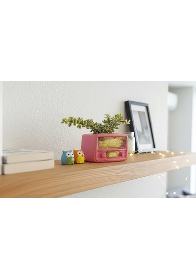 Artepieza Retro Radyo Sukulent Saksısı Ve Kalemlik - Masaüstü Dekoratif Organizer Pembe 12 8 12cm