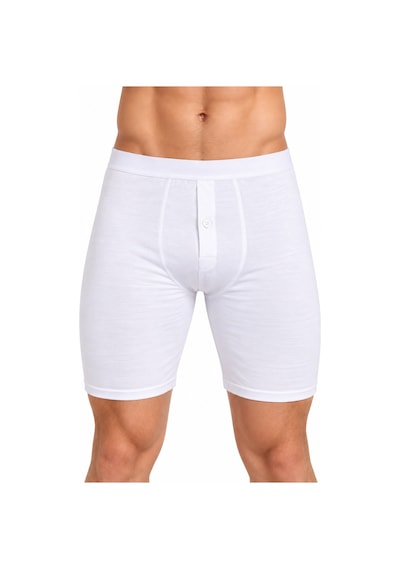 Westicgiyim Erkek Düğmeli Uzun Paça Boxer %95 Pamuk %5 Elastan Likralı Esnek Beyaz İç Giyim S-m-l