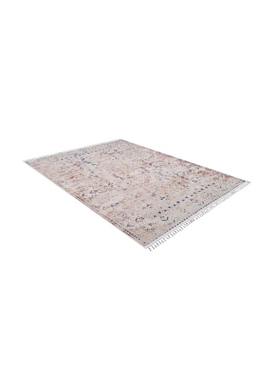 Bej Mavi Turuncu Modern Vintage Halı - 5042ou Bej - Mavi