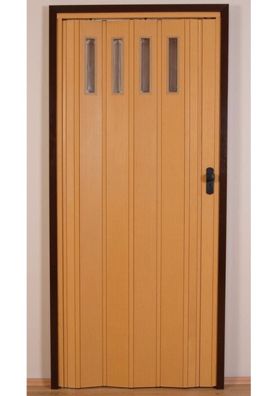 1 Sıra Camlı Akordeon Kapı, Meşe Ahşap Desenli, 72x215cm