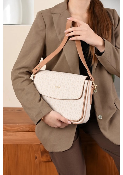 Just Polo Kadın Baskı Detaylı Büyük Boy El Ve Omuz Çantası Krem - Camel 57169992