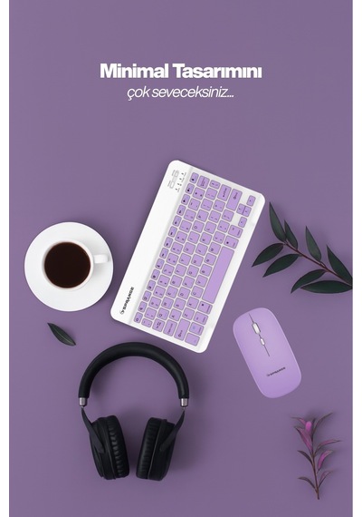 Tablet Ve Telefonlar İçin Bluetooth - Wireless Klavye Ve Mouse Set - Pembe Diğer