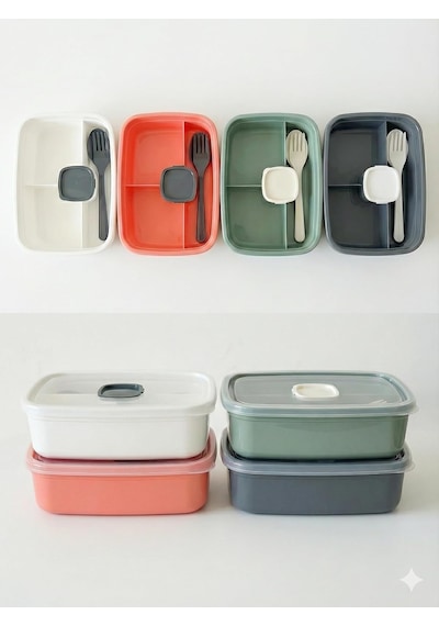 Lexroo Sızdırmaz Lunch Box 3 Bölmeli Yemek Kabı Öğle Yemeği Kutusu Saklama Kabı Bpa İçermez Çok Renkli