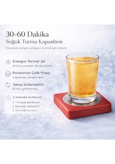 Iceramp Kırmızı Ehlikeyf, Ice Ramp Bardak Soğutucu Altlık Termojelli, Paslanmaz Çelik, Donarak Soğutan Diğer