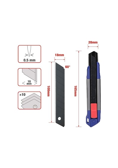 Wp212022 18 Mm Ağır Hizmet Alüminyum Kasa Maket Bıçağı + 10 Adet Yedek Bıçak