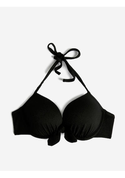 Koton Push Up Bikini Üstü Dokulu Bağlama Detaylı Balenli Siyah 4sak10065mm Siyah