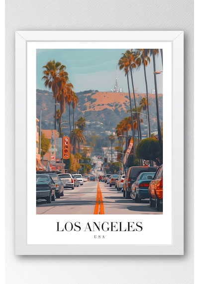 Los Angeles Usa Vintage Seyahat Posteri Çerçeveli Tablo - Premium Hollywood Hills Elit Duvar Dekoru Beyaz Los Angeles Usa Vintage Seyahat Posteri Çerçeveli Tablo - Premium Hollywood Hills Elit Duvar Dekoru Beyaz