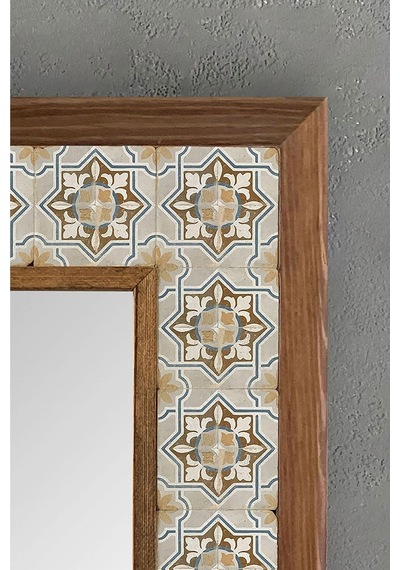 Oscar Stone Decor Masif Çerçeveli Mozaik Taş Mermer Ayna 33x33 Cm Seramik Desenli Sarı Ayna Ayn-109 Diğer