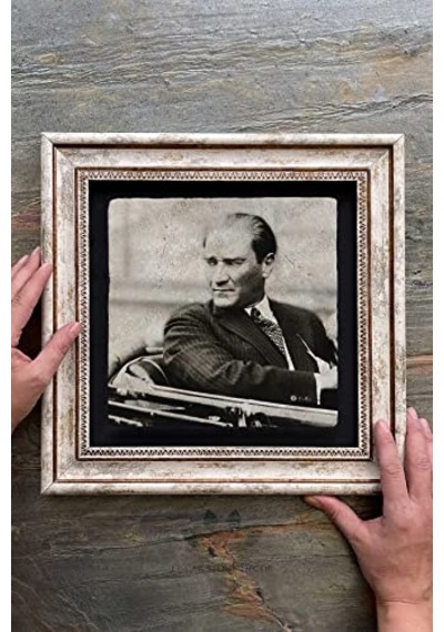Oscar Stone Decor Çerçeveli Tablo Taş Duvar Dekoru 30 X 30 Cm Atatürk Arabada