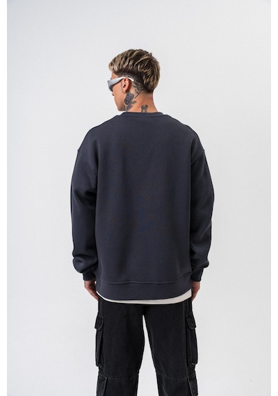 Erkek Respire Yazı Detaylı Basic Oversize Sweatshirt Füme
