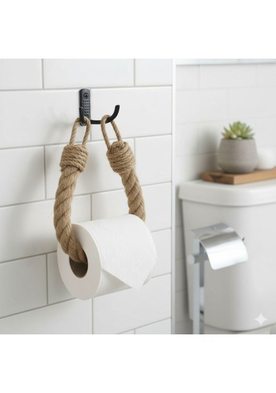 Dyris Doğal Jüt Halat Banyo Peçetelik Duvara Monte Tuvalet Kağıdı Tutucu Askı 45 Cm Kahverengi