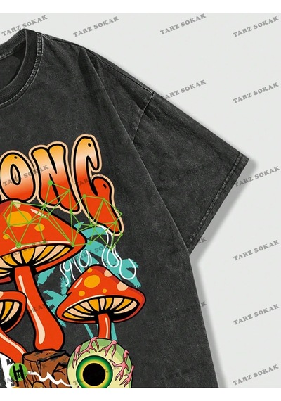 Startmore Kod Trend Street Life Erkek Mantar Ve Harf Baskılı T-shirt Siyah