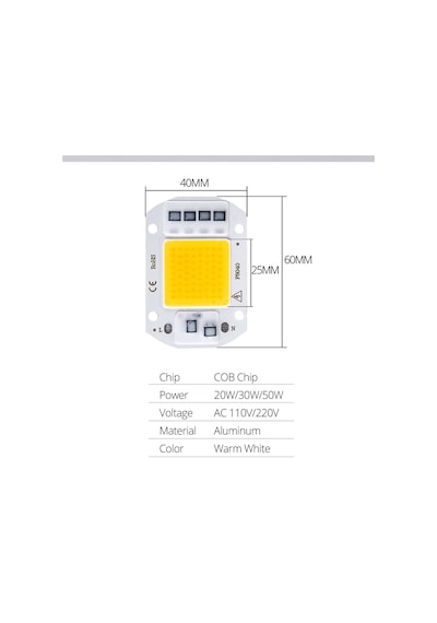 Alkatronik-220V 50W Power Led Gün Işığı Warm White Projektör Cob Led Driver