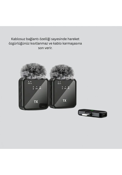 Çift Kablosuz Yaka Mikrofonu Type-c Ve Lightning Uyumlu Android Ve İos Seti