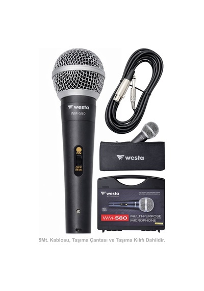 Westa Wm-580 Profesyonel Kablolu Mikrofon Çantalı Dinamik El Mikrofonu - 8697314964312 Koyu Gri