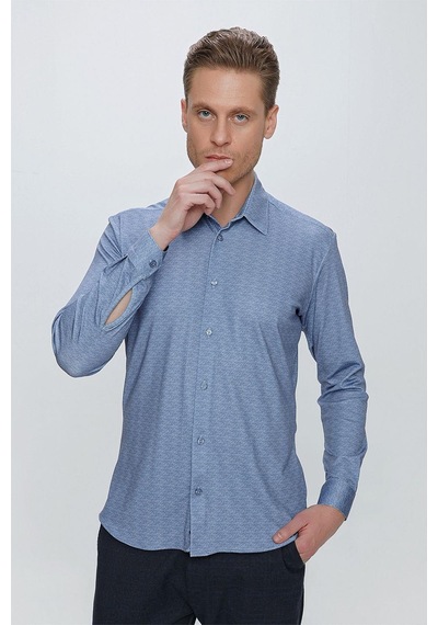 Efor G 1523 Slim Fit Mavi Spor Gömlek Mavi