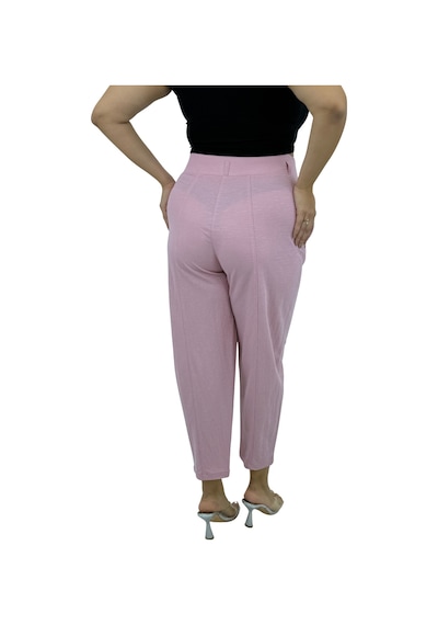 Büyük Beden Keten Mom Yüksek Bel Kadın Pantolon Pudra