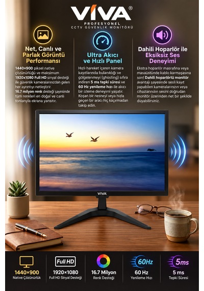 M-19 Premium 19 Led Monitör Ultra Parlak Ekran, Dahili Hoparlör, Hdmı & Vga