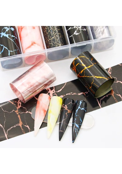 10lu Tırnak Süsleme Folyosu Granit Mermer Dizayn Nail Art Transfer Folyo
