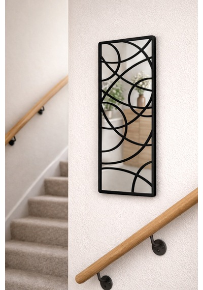 Ayna Pleksi Duvar Dekoru Siyah Keçe Detaylı Modern Minimal Aynalı Tablo Gümüş Gümüş