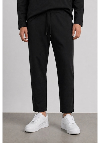 Erdenay Tekstil Mevsimlik Pamuklu Erkek Eşofman Pijama Takımı Slim Fit Siyah