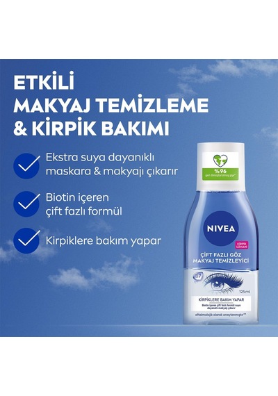 Nıvea Çift Fazlı Göz Makyaj Temizleyici 125 Ml,biotin,kirpik Bakımı,suya Dayanıklı Maskara Ve Makyaj