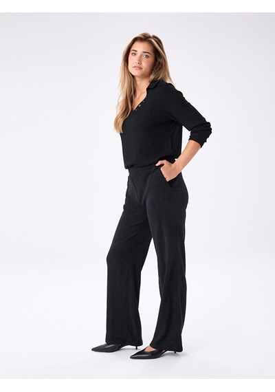 Faik Sönmez Beli Lastikli Kendinden Dokulu Wıde Leg Fıt Örme Pantolon W27pnt025 Uw27pnt02510 Siyah