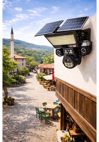 O-kam Ok334 Premium 12mp 4 Kameralı 4g 3 Solar Panel Aov Gece Görüş Sesli Konuşma Akıllı Kamera Ve Kumandalı Projektör Turkcell Sim Kart