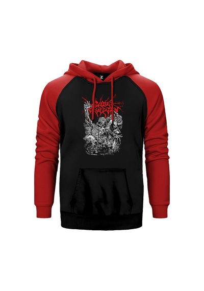 Cattle Decapitation Design Classic Kırmızı Renk Reglan Kol Kapşonlu Sweatshirt Kırmızı