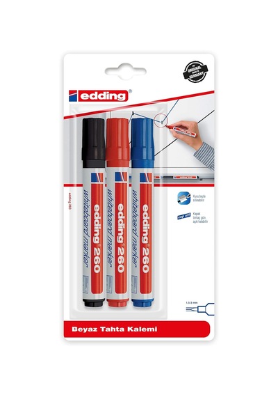 Edding Ed260b399 Edding 260 Beyaz Yazı Tahtası Kalemi 3lü Karışık Siyah/kırmızı/mavi Genel