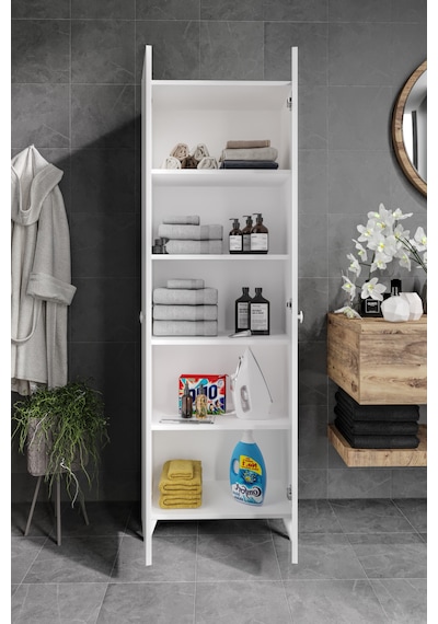 2 Kapaklı 5 Bölmeli Geniş Çok Amaçlı Banyo Dolabı - Tamamı 1. Kalite Mdf Desensiz