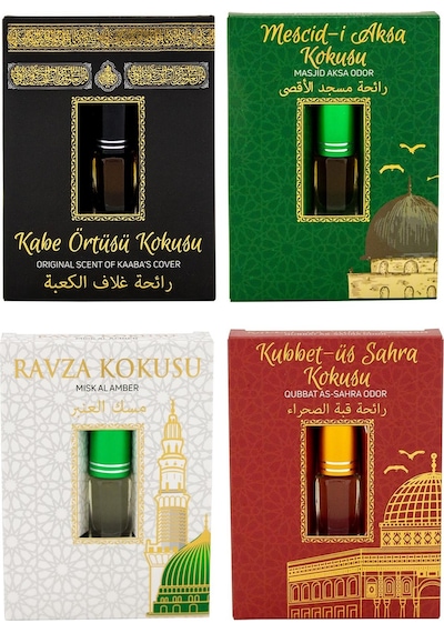 Esved Kabe Örtüsü + Kubbetül Sahra + Mescidi Aksa + Medine Ravza Kokusu Alkolsüz Esans 4 x 3 ML