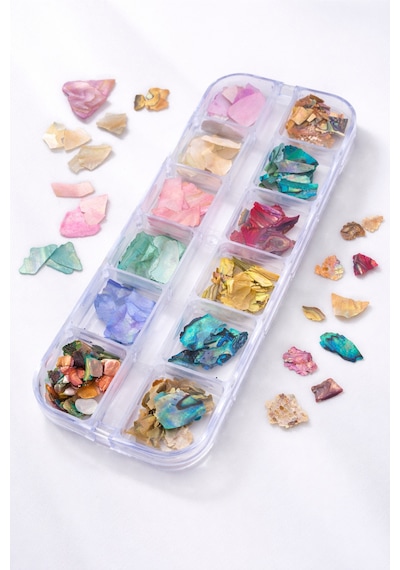 12li Sedefli İnce Deniz Kabuğu Tırnak Süsleme Charm Nail Art Charm Taşları Wn-510