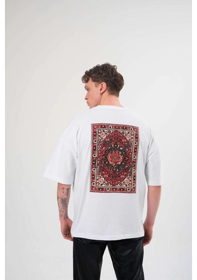 Ertaştrendstore Erkek Bisiklet Yaka Baskılı Kısa Kol T-shirt - Beyaz Çok Renk