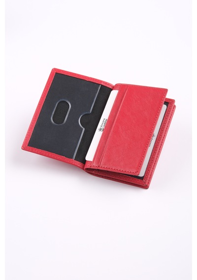 Ancora Leather Hakiki Deri Minimal Kartlık-26206 Kırmızı