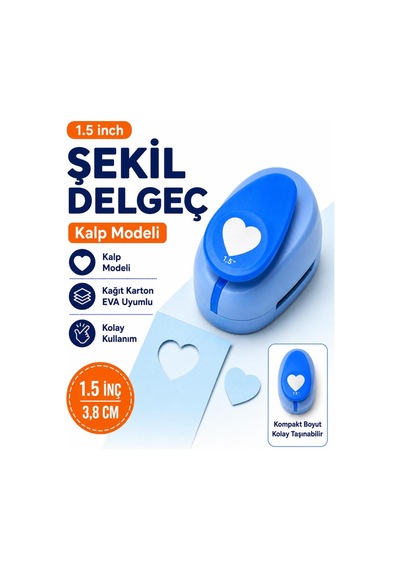 Ofisinn Şekilli Büyük Boy Delgeç/şekilgeç 3.8 Cm Kalp Mavi