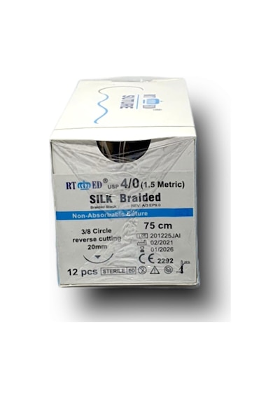 Rtmed İpek İplik No 4 Aşağı Keskin 3 / 8 20 MM 75 CM
