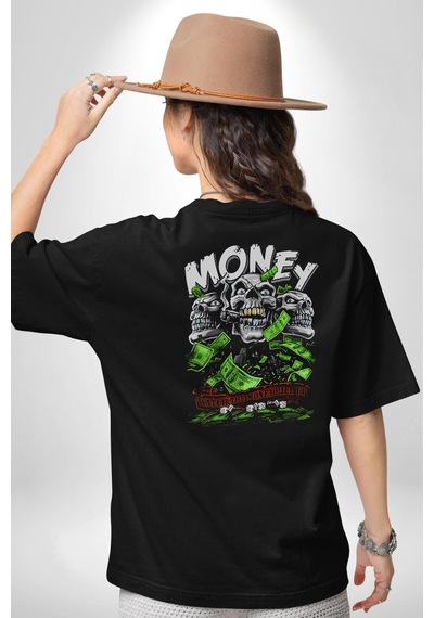 Dolar Kurukafa Pamuklu Unisex Oversize Sırt Dijital Baskılı Siyah T-shirt Siyah Dolar Kurukafa Pamuklu Unisex Oversize Sırt Dijital Baskılı Siyah T-shirt Siyah