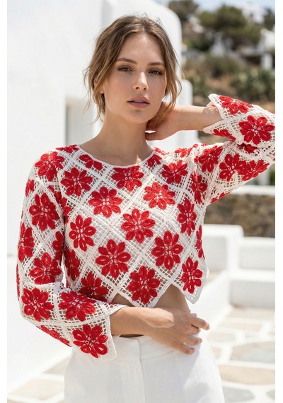 Sayzen Your Shine Çiçek Desenli Dantel Işleme Crop Sayzen Çiçek Desenli Dantel Işleme Crop Bordo