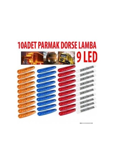 10 Adet 9 Ledli Parmak Led Dorse Lamba 12V-24V 5 Farklı Renk Turuncu