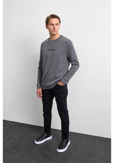 Backandbond Antrasit Bisiklet Yaka Gizli Fermuarlı Sweatshirt
