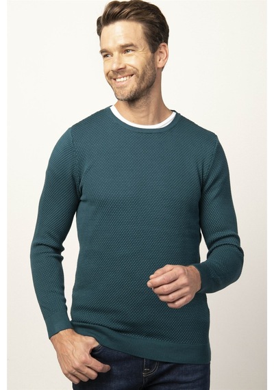Tudors Slim Fit Dar Kesim Bisiklet Yaka Petek Desenli Erkek Kazak-25839 Yeşil Tudors Slim Fit Dar Kesim Bisiklet Yaka Petek Desenli Erkek Kazak-25839 Yeşil