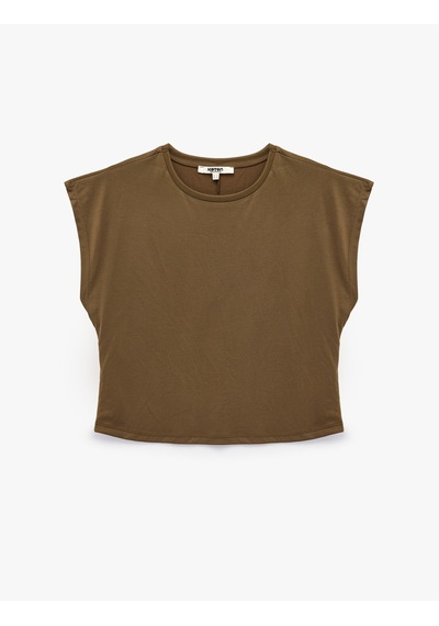Koton Modal Karışımlı Bisiklet Yaka Kısa Kollu Basic Pijama Üstü Kahverengi 7wlk40105mk Kahve